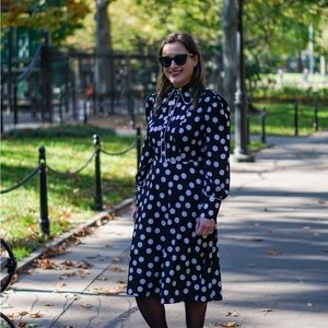 Halogen® x Atlantic-Pacific Button & Pleat Polka Dot Fit & Flare Dress